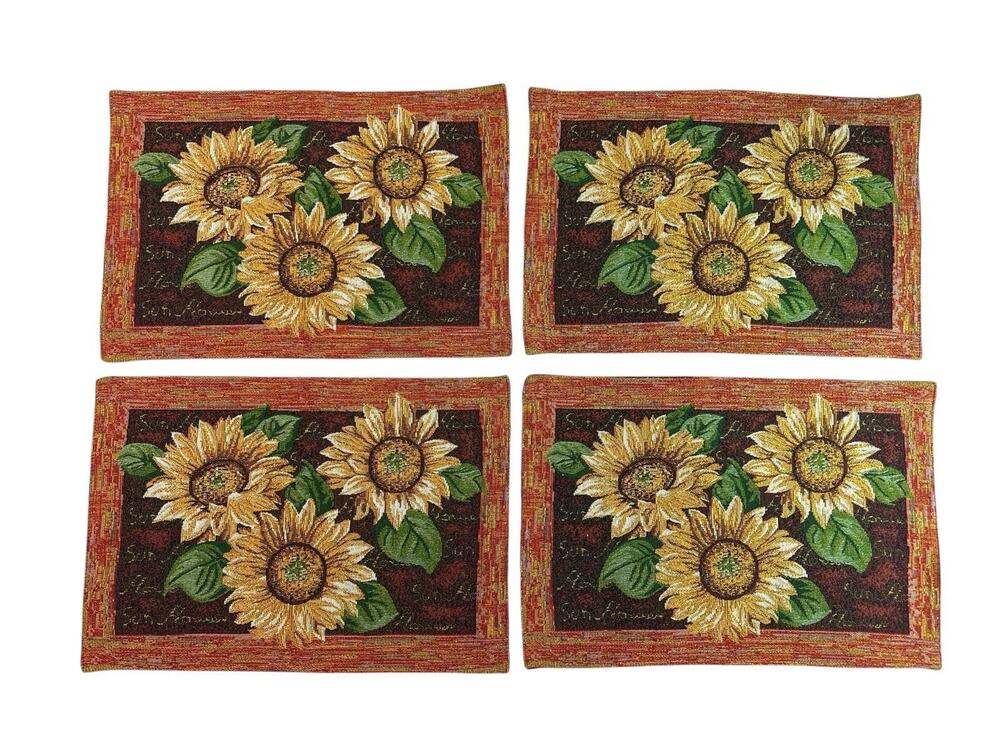 Sunflower Tapestry Placemats Set of 4 18.5x13 Fall Autumn Floral Table Decor